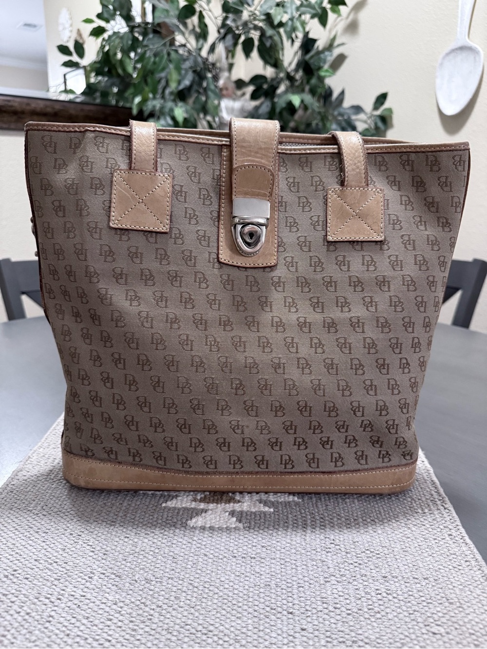 Dooney & Bourke Beige/Brown Signature Canvas Tote